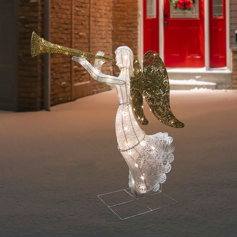 Northlight 48" LED Lighted Gold and Silver Trumpeting Angel Outdoor Christmas Outdoor Decoration, 2 of 8