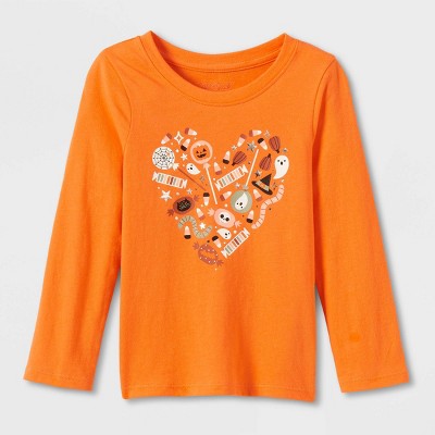 Toddler Girls&#39; Halloween Heart Long Sleeve Graphic T-Shirt - Cat &#38; Jack&#8482; Orange 2T