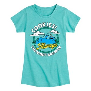 Girls' - Sesame Street - Cookies Always The Right Answer Fitted Short Sleeve Graphic T-Shirt - 1 of 4
