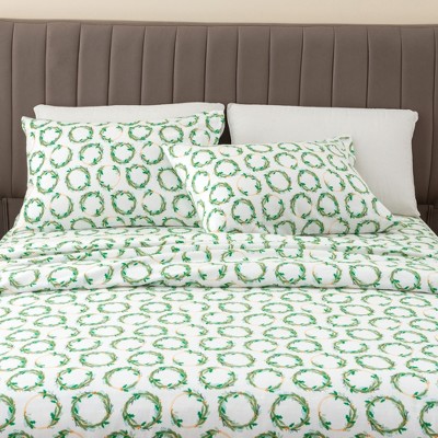 Great Bay Home Cotton Printed Flannel Sheet Set (king, Wreath) : Target