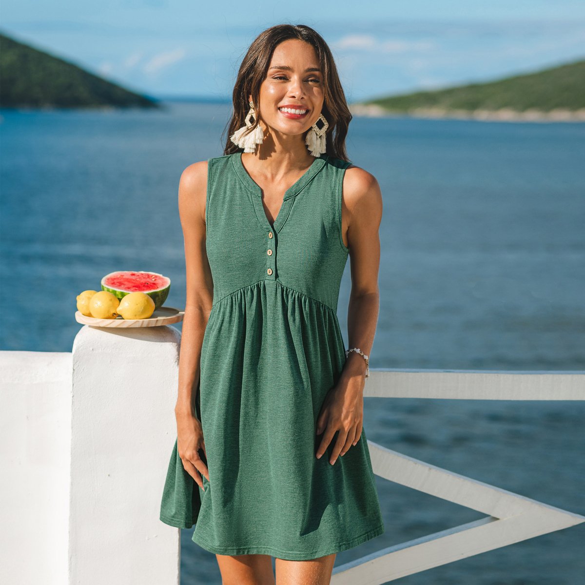 Женские платья Cupshe Women's Sleeveless Button Front Babydoll Dress-XL-Green — фото 2