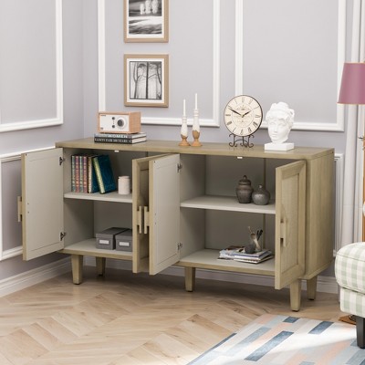 TIRAMISUBEST 59.84"Elegant Vintage 4-Door Cabinet with Linen Decorated Doors - Natural Mobile File Cabinet