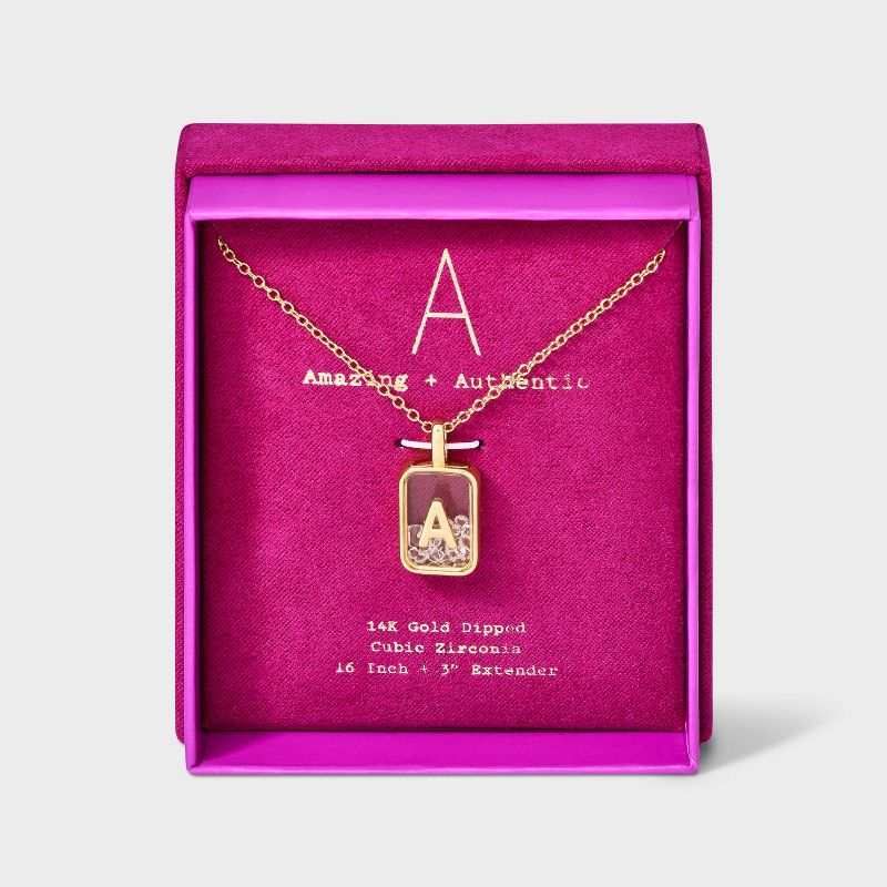 14k Gold Dipped Cubic Zirconia Pierced Initial Shaker Necklace - A New Day™ Gold, 1 of 6