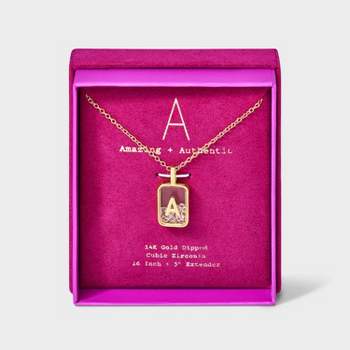 14k Gold Dipped Cubic Zirconia Pierced Initial Shaker Necklace - A New Day™ Gold