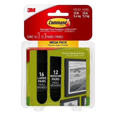 Command 28pc M/L Black Picture Hanging Strips: Wall Adhesive for Frames, Heavy Duty, Plastic, 3.649" Length, 0.751" Width