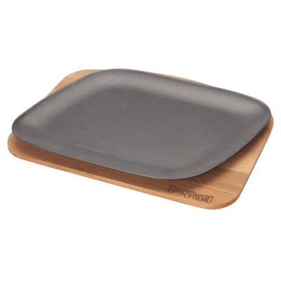 Bayou Classic 7780B Black Enameled Cast Iron Fajita Pan Features Wooden Trivet 12-in Length Perfect