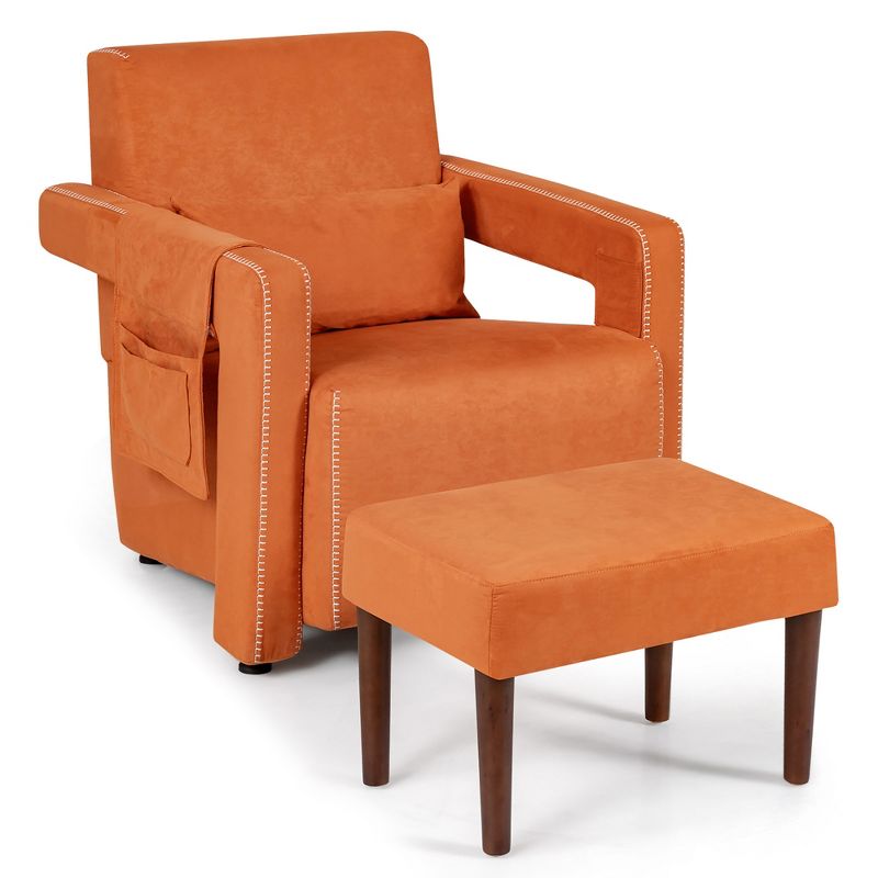 Costway Modern Berber Fleece Single Sofa Chair w/ Ottoman & Waist Pillow Red\Blue\Black\Green\Orange, 1 of 11