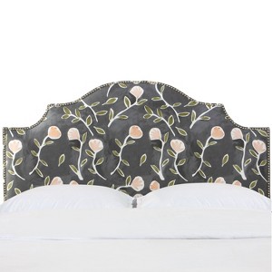 King Nail Button Notched Headboard in Caroline Floral Gray/Peach - Cloth & Co.