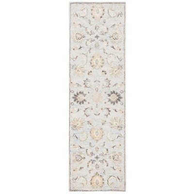 Elegant Ivory and Light Blue Hand-Tufted Wool Runner Rug, 2'3" x 8'