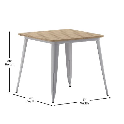 Emma and Oliver 31.5" Square Brown Poly Resin Top Dining Table with Silver Steel Base