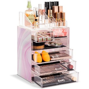Sorbus 2 Piece Acrylic Makeup and Jewelry Storage Organizer Case (6 Drawers and Lipstick Tray) - 1 of 4