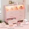 Homhougo Modern 6-Drawer Dresser with LED Lights & Charging Station - Triangle Pattern, Gold Legs Pink - 3 of 4