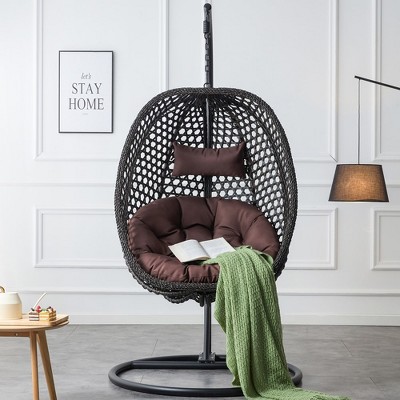 Swinging Chair Hammock Egg Chair Patio Wicker Swing Egg Hanging Chair With Stand, 350lbs Maximum Weight Capacity