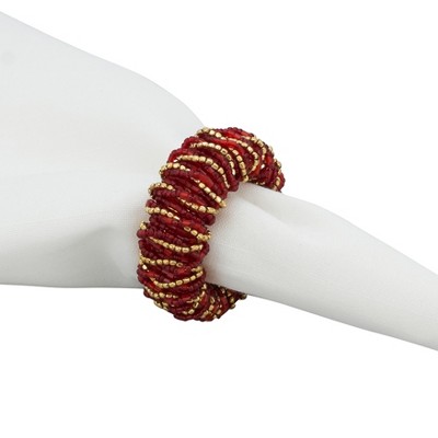 Red and White Glass Beaded Napkin Rings Set of 4