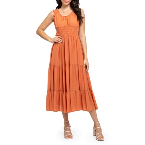 August Sky Women's Sleeveless Tiered Midi Dress _rd2087_apricot_medium ...