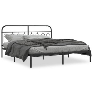vidaXL Metal Bed Frame - King Size Black Double Bed with Headboard, Sturdy Steel, Extra Storage Space, 81.5"x78"x39.4" - 1 of 4