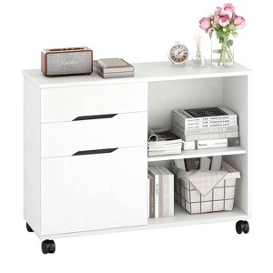 FDW 3 Drawer Lateral File Cabinet Mobile File Cabinet with Open Storage Shelves Office Printer Stand & Under-Desk Organizer with Wheels - 1 of 4
