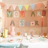 Meri Meri Pastel Pom Pom Flag Garland (Pack of 1). Garland length is 6'. Measures 10' including excess cord. - 3 of 4