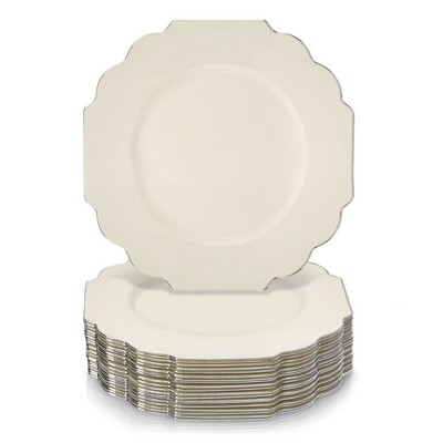 Silver Spoons Elegant Disposable Plastic Plates for Party, Heavy Duty Ivory Disposable Plate Set, (10 PC) - Baroque