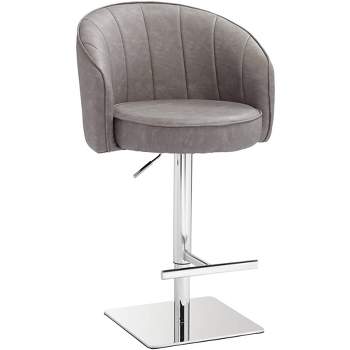 Studio 55D Chrome Swivel Bar Stool 31" High Modern Gray Faux Leather Tufted Cushion with Backrest Footrest Kitchen Counter Island