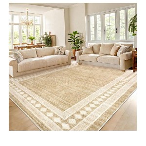 Brown-2*6 feet  Contemporary Machine Washable Area Rug Modern Geometric Floor Cover Non Slip Stylish  Bordered Accent Carpet Stain Resistant Low Pile - 1 of 4