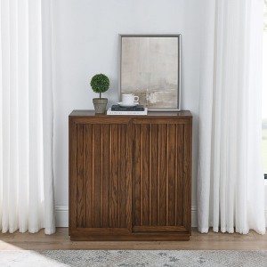 Okak Mid Century Storage Cabinet Sideboard Cabinet with 2 Sliding Doors, Kitchen Cabinet for Living Room, Kitchen, Dining, Entryway, Walnut - 1 of 4