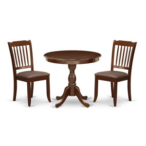 3-Piece Mahogany Finish Solid Wood Top - Round Dining Room Set - Seats 4 - 1 of 4