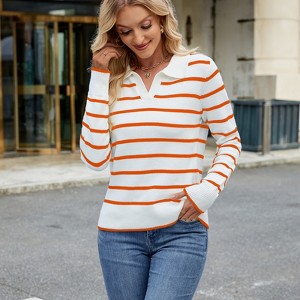 Women's Fall Casual Striped Long Sleeve Knit Sweater Top Label Fashion Shirt - 1 of 4