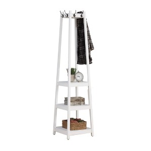 NAYSAYE Coat Hanger Wood Freestanding Coat Rack with 3 Tier Storage Shelves and Hooks for Entryway Bedroom or Living Room, White, 17"*17"*72" - 1 of 4