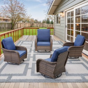 Buenhomino Outdoor Patio Wicker Swivel Chairs - Set of 4 Outside Rattan Rocker Glider Chair Rocking Armchairs for Front Porch Balcony Backyard Deck - 1 of 4