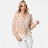 Anna-Kaci Women's Long Sleeve Button Front Peplum Blouse with V-Neckline and Gathered Waist Detail - 2 of 4