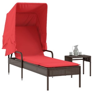 vidaXL Sun Lounger with Canopy and Table Brown Poly Rattan - 1 of 4