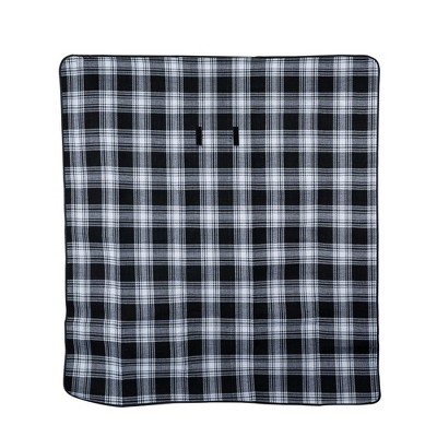 Black Plaid Waterproof Foldable Picnic Blanket with Handle