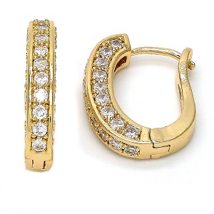 RMZ Double sided Gold High Polish Finish Huggie Hoop with Micro Pave Golden Tone - 1 of 2