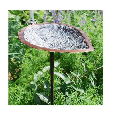 Antique Brass Leaf Birdbath with Iron Stake