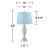 Regency Hill Blair Traditional Table Lamps 25" High Set of 2 Brushed Nickel Blue Hardback Drum Shade for Bedroom Living Room Bedside Nightstand Office - 4 of 4