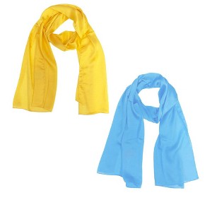 Wrapables Lightweight Silky Satin Solid Colored Scarf (Set of 2), Marigold and Peacock Blue - 1 of 4