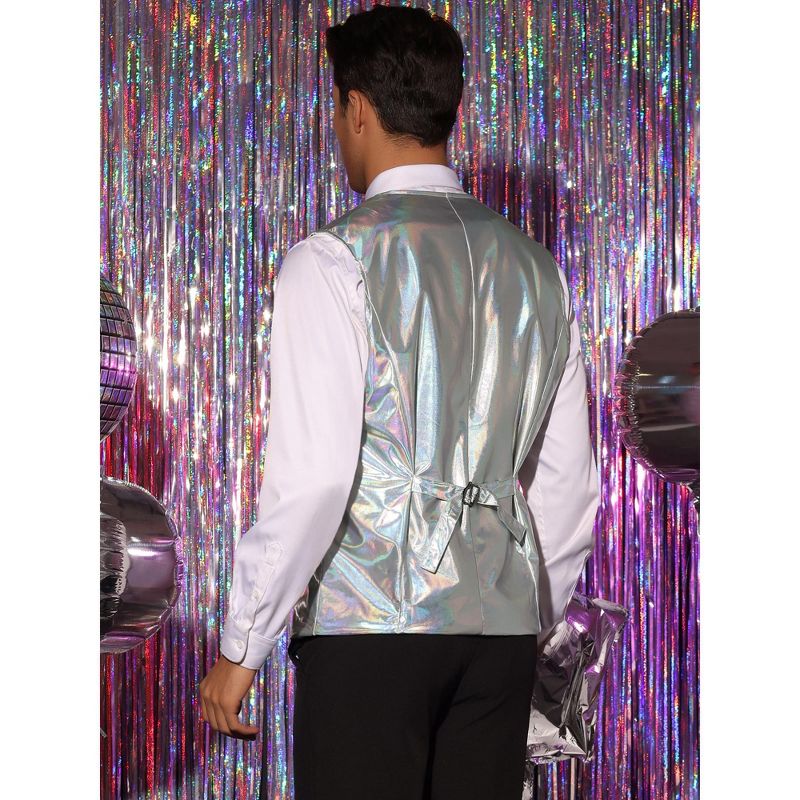 Lars Amadeus Men's Slim Fit Disco Party Shiny Metallic Suit Vest with Bowtie, 3 of 6