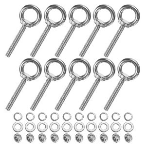 Unique Bargains Stainless Steel Durable Rust-Resistant Eyebolts with Nuts Washers Male Screw for Fastening 10 Pcs - 1 of 4