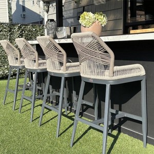 PURPLE LEAF Bar Stools Set of 2 Height Metal Bar Chairs with Back Modern Aluminum Tall Comfy Wicker Woven Boho Barstools Garden Pool Patio Outdoor - 1 of 4