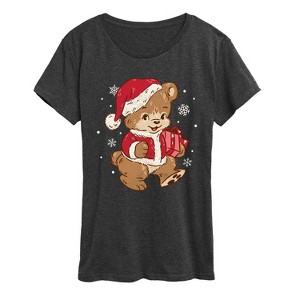 Women's - Instant Message - Santa Teddy Bear Christmas Short Sleeve Graphic T-Shirt - 1 of 4