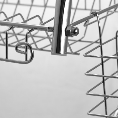 Chrome-Plated Two-Tier Dish Rack with Utensil Cup