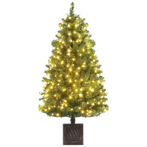 4.5ft Prelit Artificial Christmas Trees with Lights, Berry Clusters, Snowman Base, Holiday Decor - 1 of 4