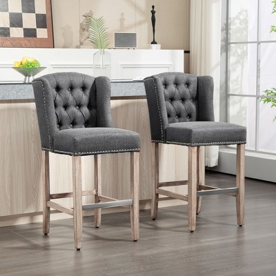 Gulches Farmhouse Counter Height Bar Stools Set of 2, Upholstered, Dark Gray, 27" Seat Height