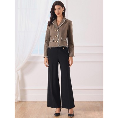 INSPIRE CHIC Women's Dressy Casual Tweed Jacket Double Breasted Long Sleeve Crop Blazer X-Large Brown — фото 4