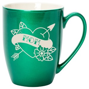 100 North Floral Heart 10 Ounce Emerald Green Metallic Finish, Comfortably Fits Your Hands, New Bone China Coffee Tea Cup Mug, Mom - 1 of 1