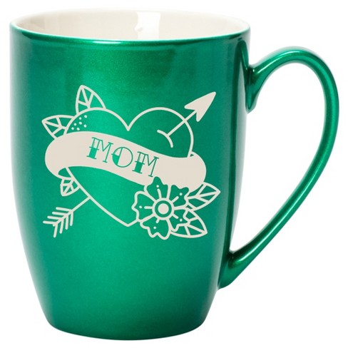 100 North Floral Heart 10 Ounce Emerald Green Metallic Finish, Comfortably Fits Your Hands, New Bone China Coffee Tea Cup Mug, Mom - image 1 of 1