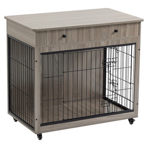 Dog Crate Furniture With Drawers 38.4 Dog Kennel With Double Doors Large Dog Crate Dog Cage End Table For Small Medium Dogs Grey Target