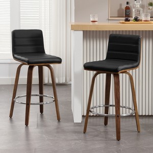 Bekrvio 26"/29" Swivel Bar Stools Set of 1/2/3/4, Faux Leather Upholstered Counter Chairs with Wood Legs, Mid-Century Seating for Kitchen Island - 1 of 4