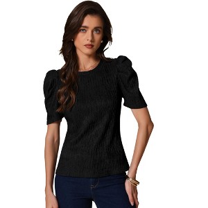 INSPIRE CHIC Women's Puff Short Sleeve Round Neck Casual Work Summer Blouse - 1 of 4